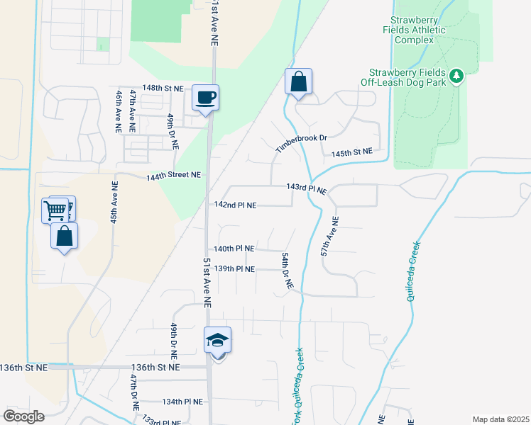 map of restaurants, bars, coffee shops, grocery stores, and more near 14130 53rd Drive Northeast in Marysville