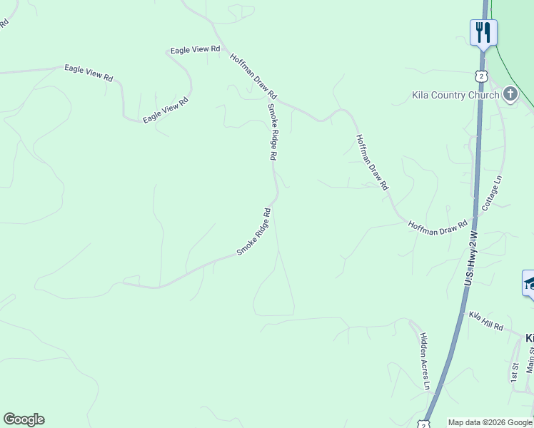 map of restaurants, bars, coffee shops, grocery stores, and more near 282 Smoke Ridge Road in Kila