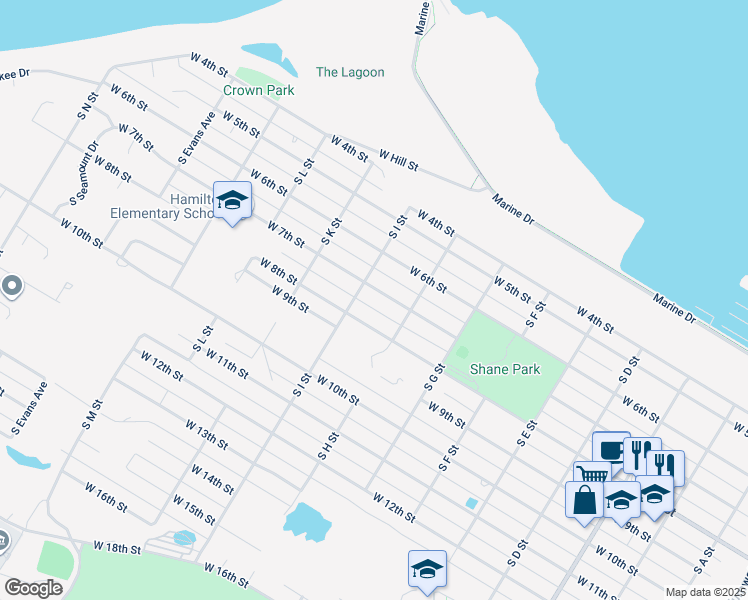 map of restaurants, bars, coffee shops, grocery stores, and more near 1535 West 7th Street in Port Angeles