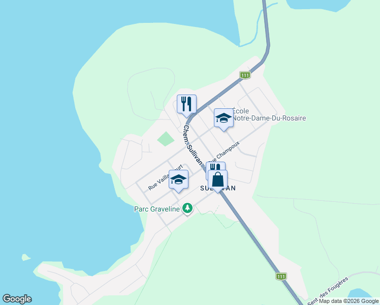 map of restaurants, bars, coffee shops, grocery stores, and more near 3109 Chemin Sullivan in Val-d'Or