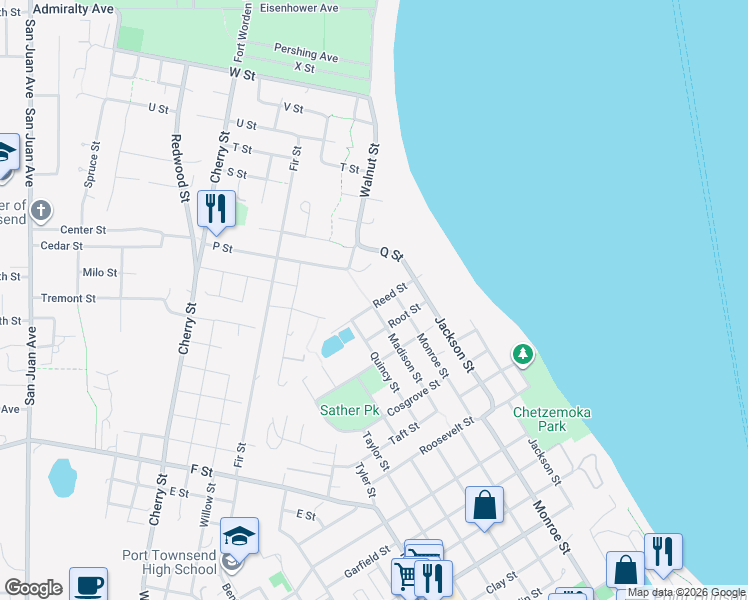 map of restaurants, bars, coffee shops, grocery stores, and more near 502 Reed Street in Port Townsend