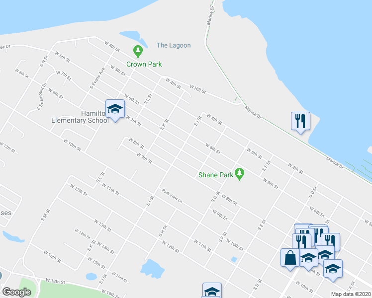 map of restaurants, bars, coffee shops, grocery stores, and more near 1535 West 7th Street in Port Angeles