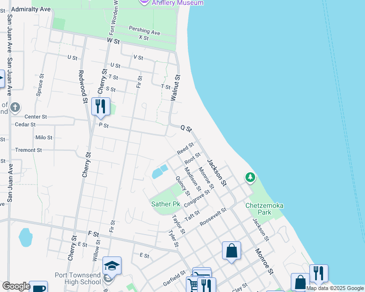 map of restaurants, bars, coffee shops, grocery stores, and more near 502 Reed Street in Port Townsend