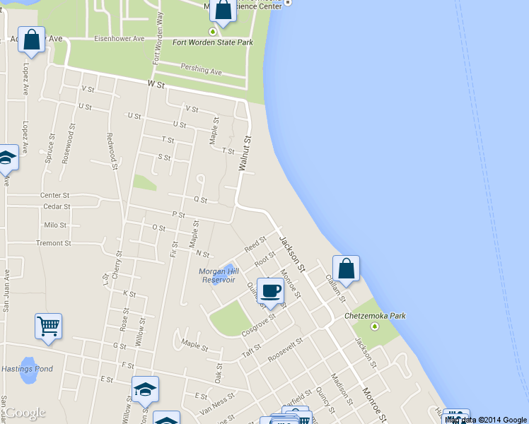 map of restaurants, bars, coffee shops, grocery stores, and more near 219 Q Street in Port Townsend