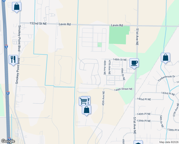 map of restaurants, bars, coffee shops, grocery stores, and more near 14727 43rd Avenue Northeast in Marysville