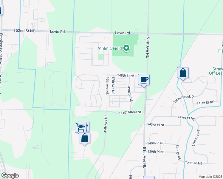 map of restaurants, bars, coffee shops, grocery stores, and more near 14618 47th Avenue Northeast in Marysville