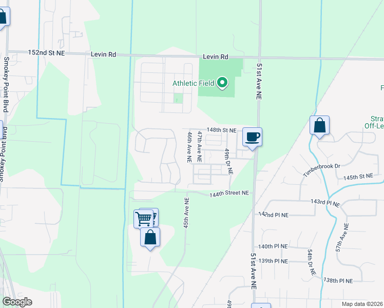 map of restaurants, bars, coffee shops, grocery stores, and more near 14609 46th Avenue Northeast in Marysville