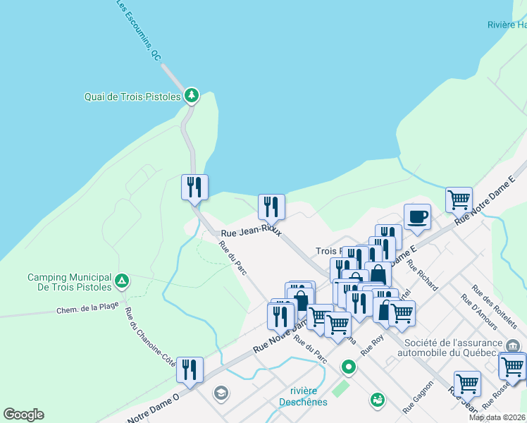 map of restaurants, bars, coffee shops, grocery stores, and more near 3 Chemin du Roy in Trois-Pistoles