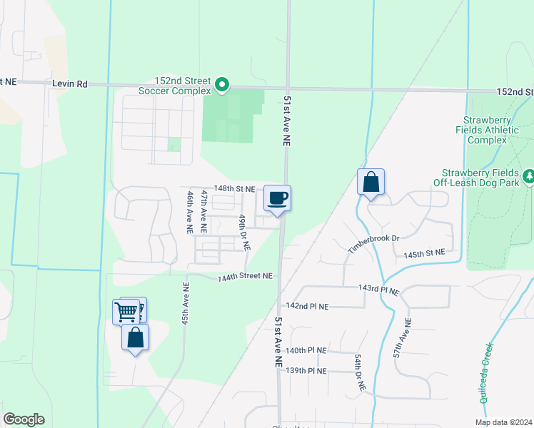 map of restaurants, bars, coffee shops, grocery stores, and more near 14611 50th Avenue Northeast in Marysville