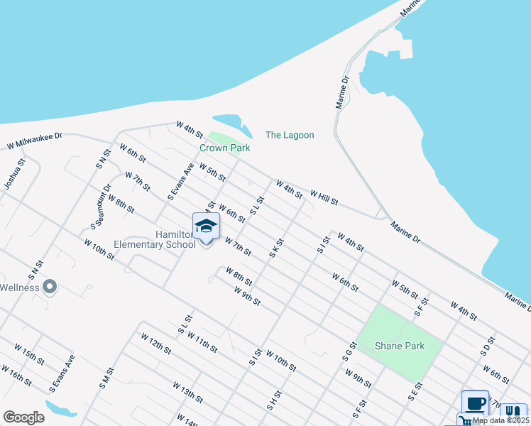 map of restaurants, bars, coffee shops, grocery stores, and more near 1808 West 5th Street in Port Angeles