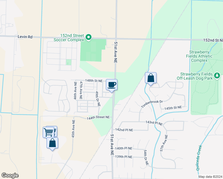 map of restaurants, bars, coffee shops, grocery stores, and more near 14703 50th Drive Northeast in Marysville
