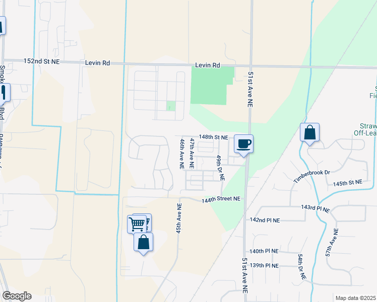 map of restaurants, bars, coffee shops, grocery stores, and more near 14704 47th Avenue Northeast in Marysville
