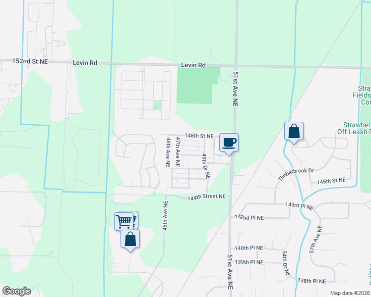 map of restaurants, bars, coffee shops, grocery stores, and more near 4740 147th Place Northeast in Marysville