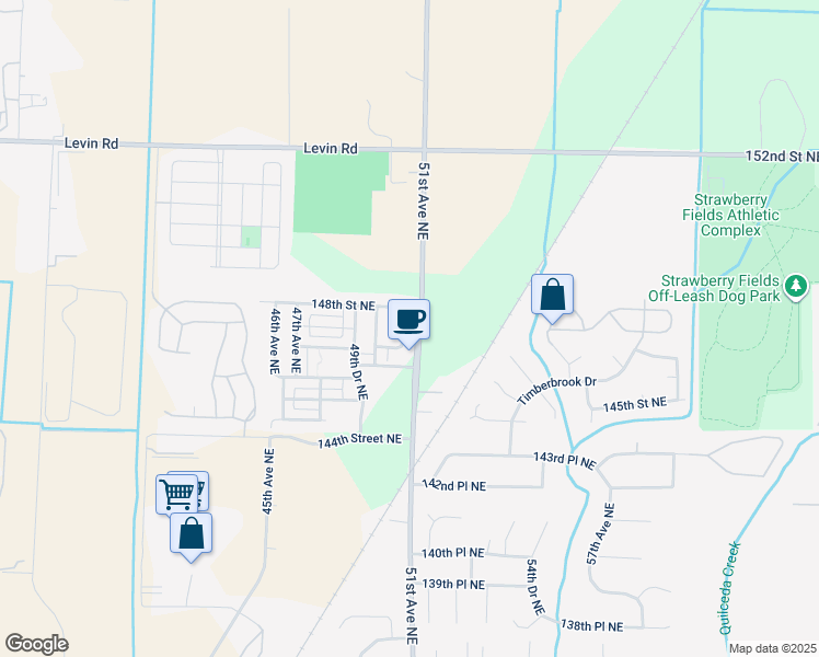 map of restaurants, bars, coffee shops, grocery stores, and more near 14703 50th Drive Northeast in Marysville