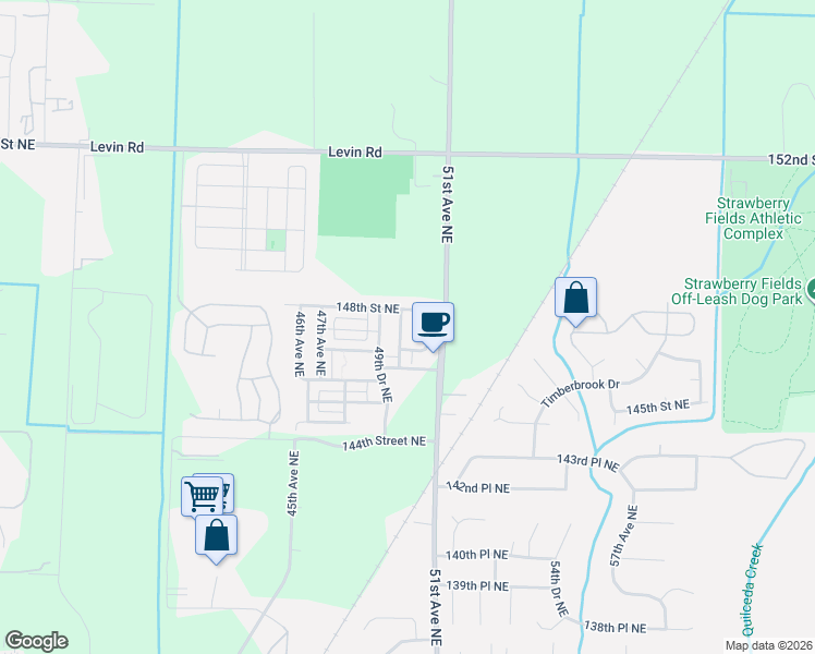 map of restaurants, bars, coffee shops, grocery stores, and more near 14713 50th Avenue Northeast in Marysville