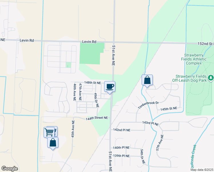 map of restaurants, bars, coffee shops, grocery stores, and more near 14703 50th Drive Northeast in Marysville