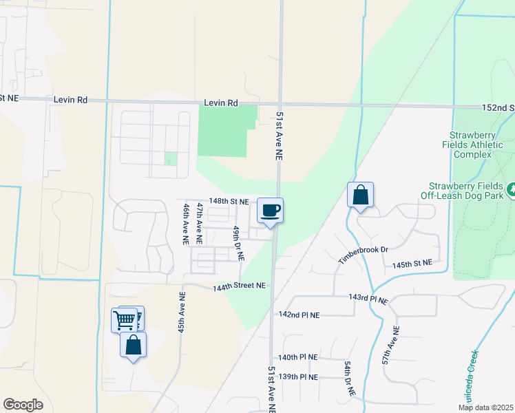 map of restaurants, bars, coffee shops, grocery stores, and more near 14703 50th Drive Northeast in Marysville