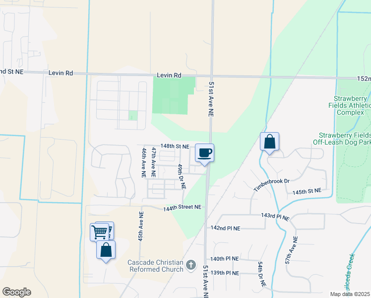 map of restaurants, bars, coffee shops, grocery stores, and more near 4918 148th Street Northeast in Marysville