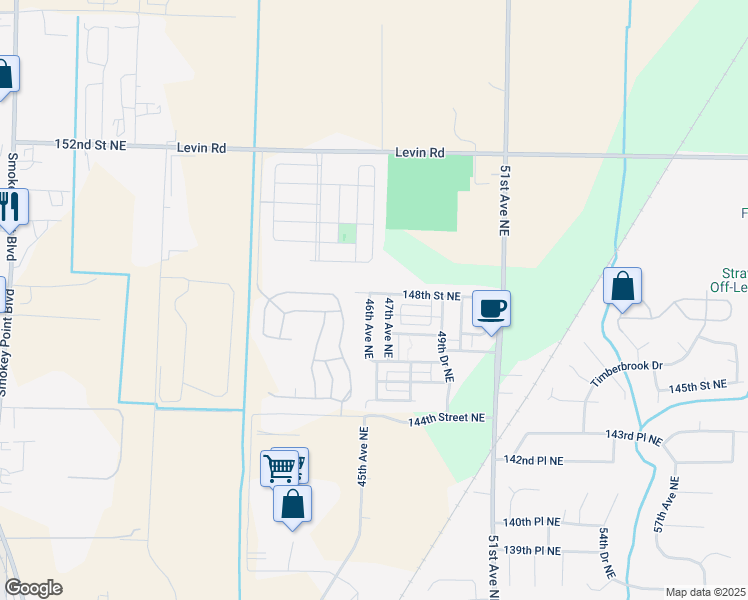 map of restaurants, bars, coffee shops, grocery stores, and more near 14704 47th Avenue Northeast in Marysville