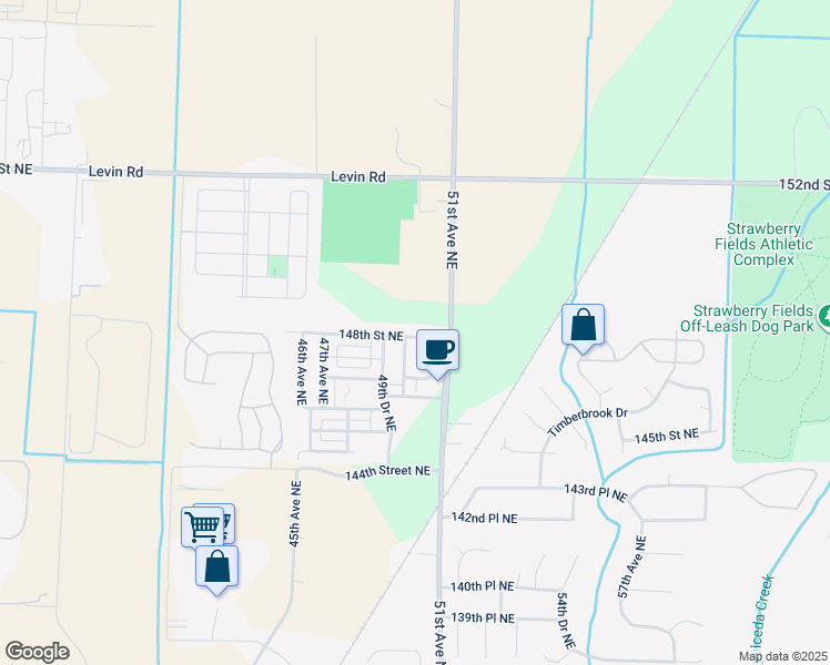 map of restaurants, bars, coffee shops, grocery stores, and more near 5025 148th Street Northeast in Marysville