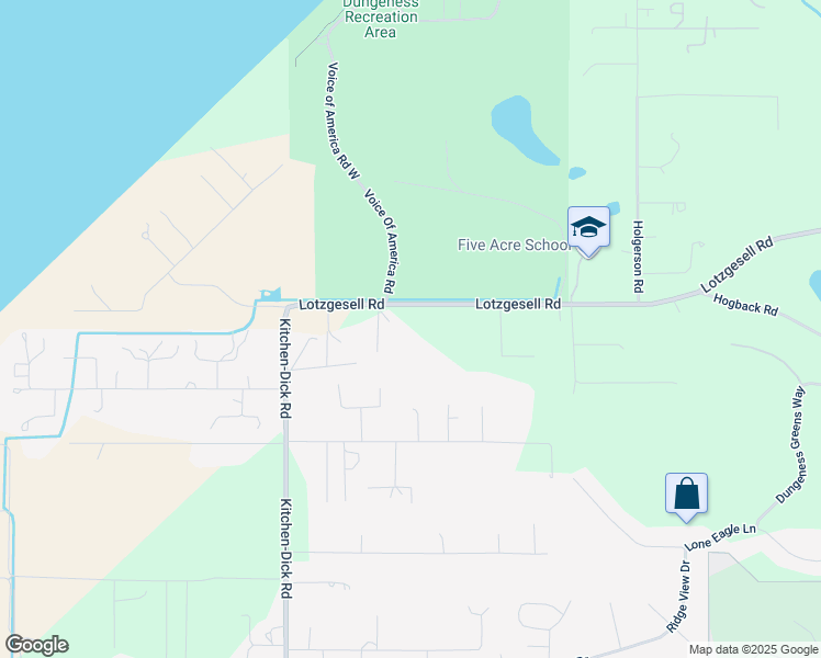 map of restaurants, bars, coffee shops, grocery stores, and more near 262 Lotzgesell Road in Sequim