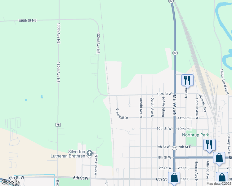 map of restaurants, bars, coffee shops, grocery stores, and more near 601 13th Street West in Thief River Falls
