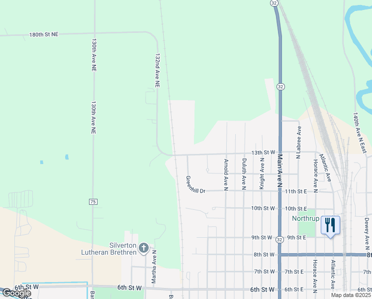 map of restaurants, bars, coffee shops, grocery stores, and more near 601 13th Street West in Thief River Falls