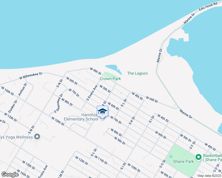 map of restaurants, bars, coffee shops, grocery stores, and more near 1901 W 5th St in Port Angeles