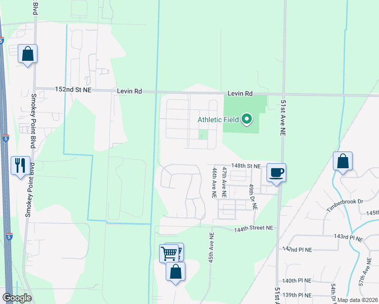 map of restaurants, bars, coffee shops, grocery stores, and more near 4404 148th Street Northeast in Marysville