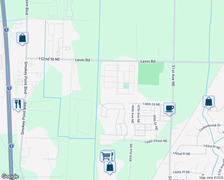 map of restaurants, bars, coffee shops, grocery stores, and more near 4338 149th Street Northeast in Marysville