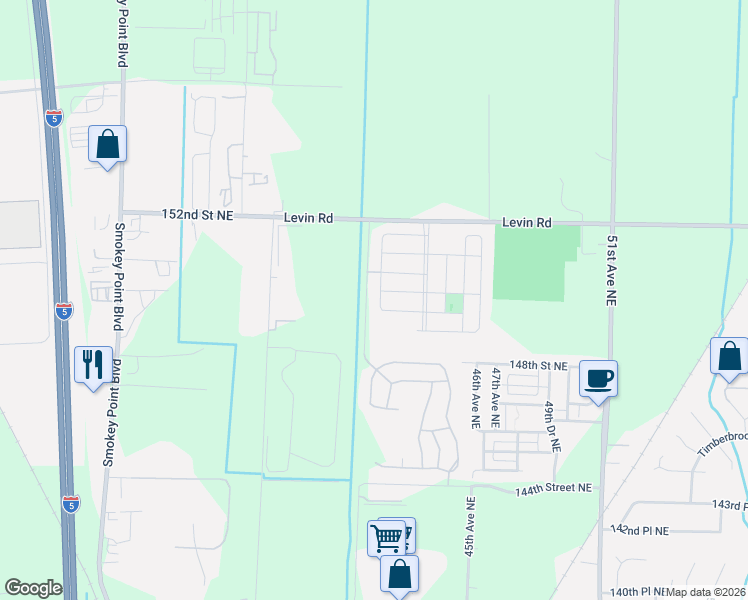 map of restaurants, bars, coffee shops, grocery stores, and more near 14914 43rd Drive Northeast in Marysville