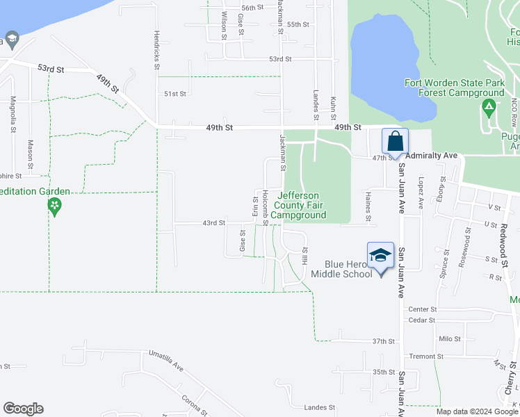 map of restaurants, bars, coffee shops, grocery stores, and more near 4383 Holcomb Street in Port Townsend