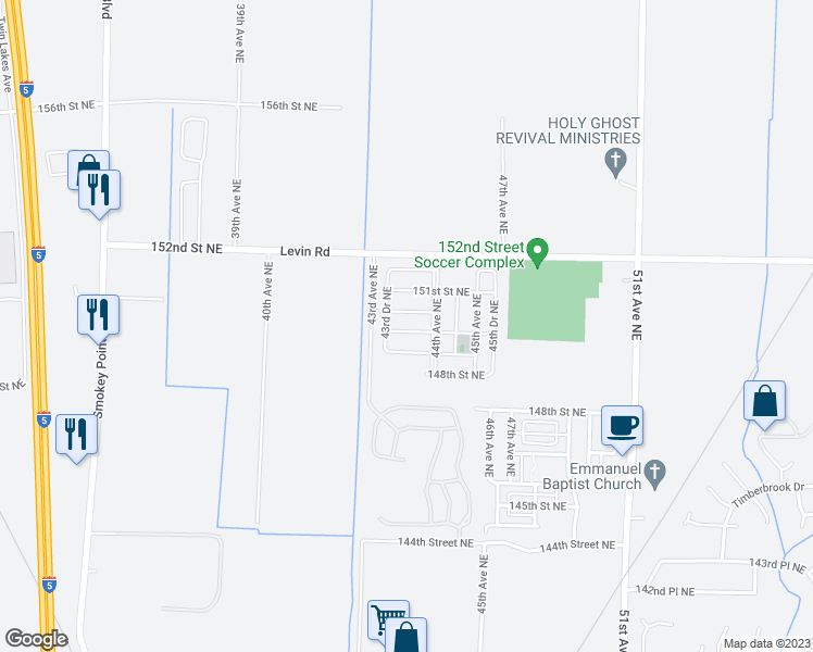 map of restaurants, bars, coffee shops, grocery stores, and more near 4329 149th Place Northeast in Marysville