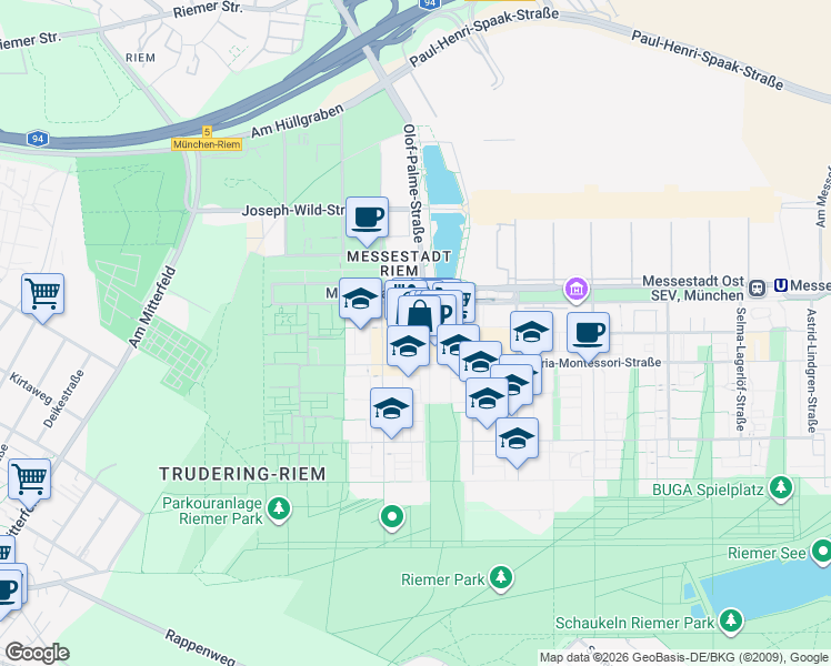 map of restaurants, bars, coffee shops, grocery stores, and more near 6 Willy-Brandt-Platz in München