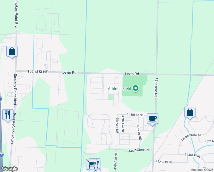 map of restaurants, bars, coffee shops, grocery stores, and more near 14915 44th Drive Northeast in Marysville