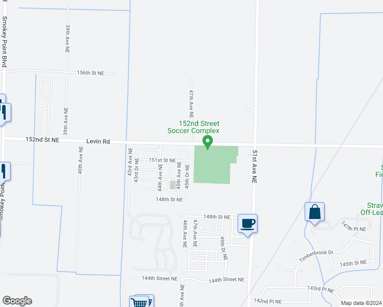 map of restaurants, bars, coffee shops, grocery stores, and more near 15113 45th Drive Northeast in Marysville