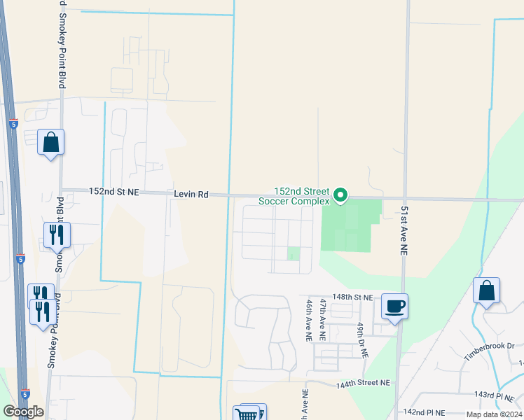 map of restaurants, bars, coffee shops, grocery stores, and more near 4338 151st Place Northeast in Marysville