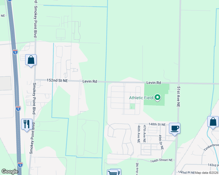 map of restaurants, bars, coffee shops, grocery stores, and more near 15112 43rd Drive Northeast in Marysville