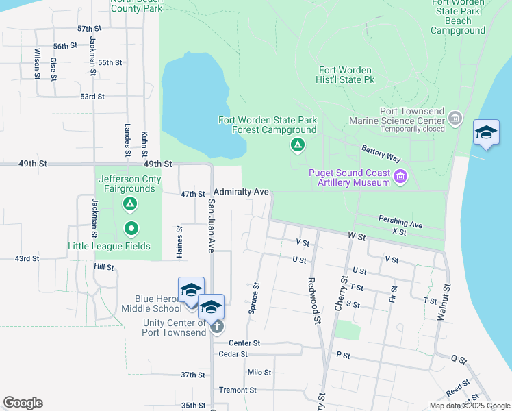 map of restaurants, bars, coffee shops, grocery stores, and more near 2318 Ebony Street in Port Townsend