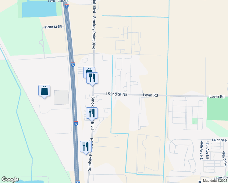 map of restaurants, bars, coffee shops, grocery stores, and more near 3715 152nd Street Northeast in Marysville