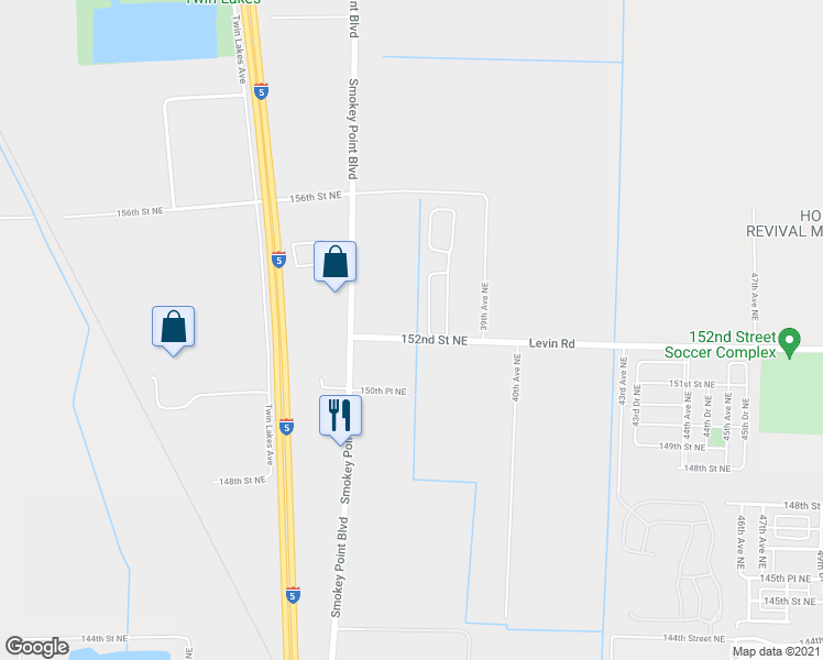 map of restaurants, bars, coffee shops, grocery stores, and more near 3715 152nd Street Northeast in Marysville