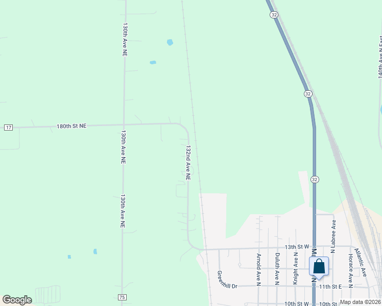 map of restaurants, bars, coffee shops, grocery stores, and more near 17888 132nd Ave NE in Thief River Falls