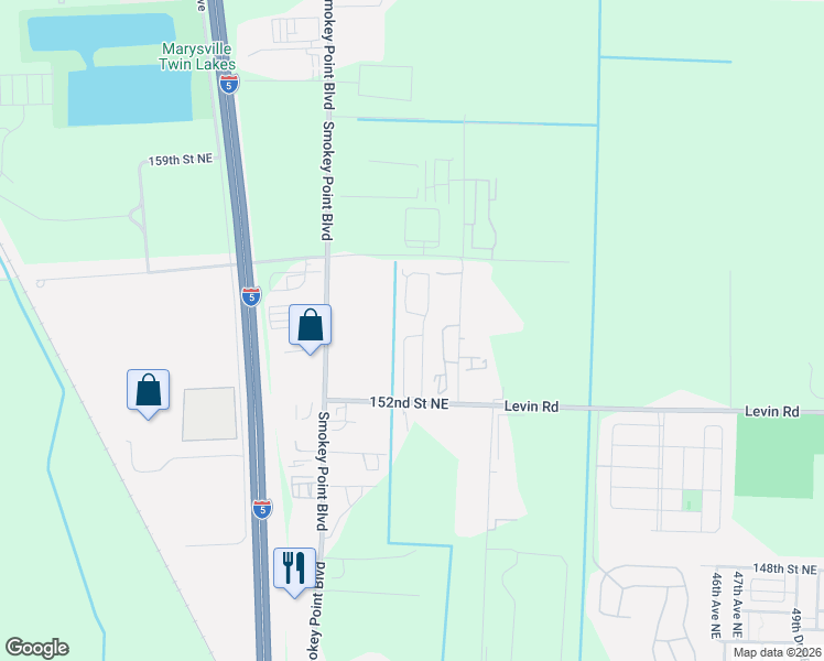 map of restaurants, bars, coffee shops, grocery stores, and more near 3715 152nd Street Northeast in Marysville