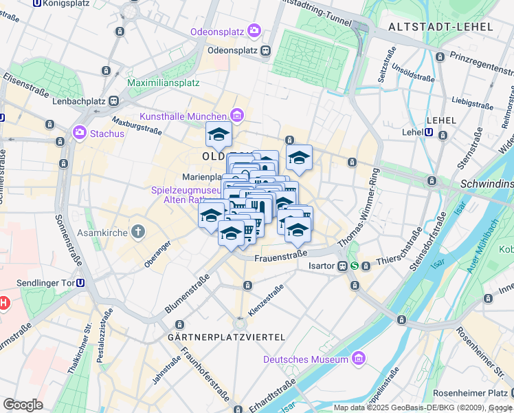 map of restaurants, bars, coffee shops, grocery stores, and more near in Munich