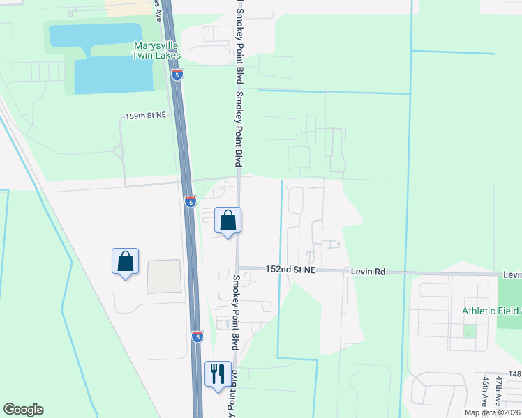 map of restaurants, bars, coffee shops, grocery stores, and more near 15431 Smokey Point Boulevard in Marysville