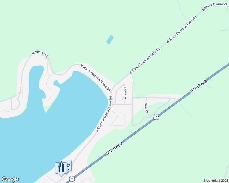 map of restaurants, bars, coffee shops, grocery stores, and more near 1442 South Shore Diamond Lake Road in Newport