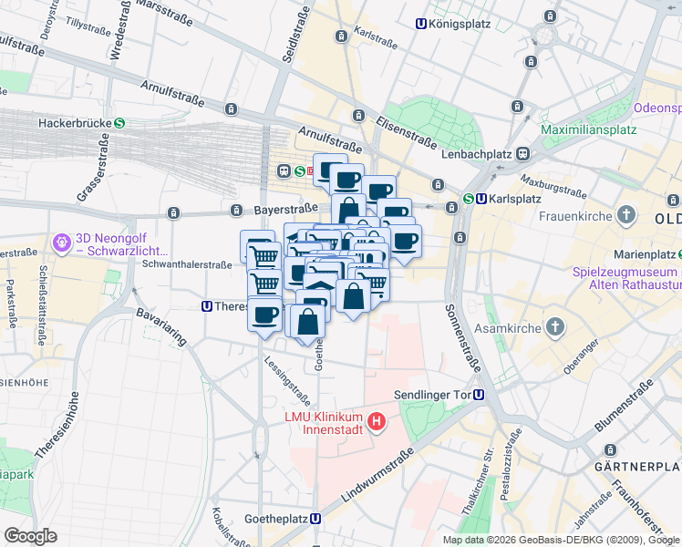 map of restaurants, bars, coffee shops, grocery stores, and more near 35 Schwanthalerstraße in München