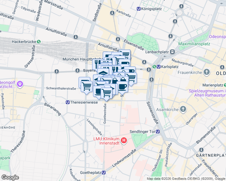 map of restaurants, bars, coffee shops, grocery stores, and more near 35 Schwanthalerstraße in München