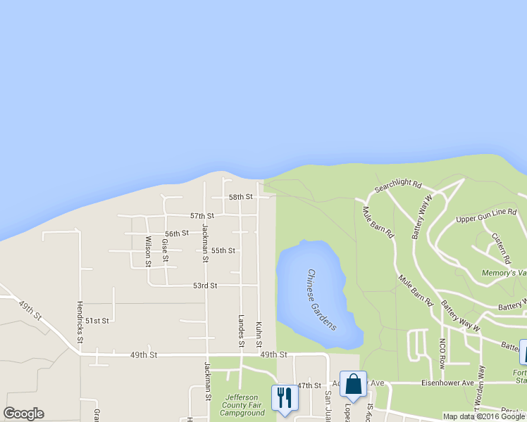 map of restaurants, bars, coffee shops, grocery stores, and more near 5706 Kuhn Street in Port Townsend