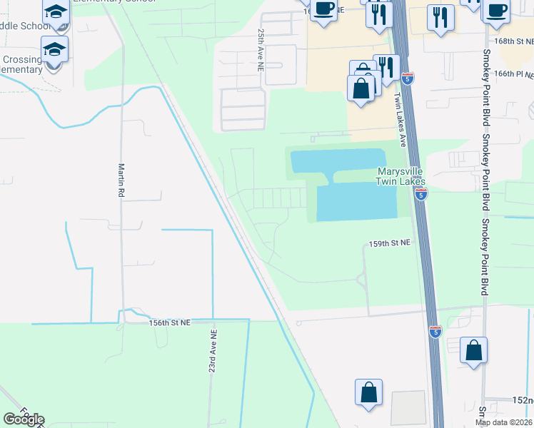 map of restaurants, bars, coffee shops, grocery stores, and more near 2440 160th Place Northeast in Marysville
